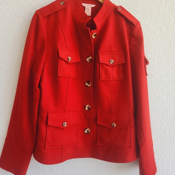 Sundance Coat Womens Sz 14 Rust Red Wool Blend Button Up Utility Military Jacket - Picture 9 of 10